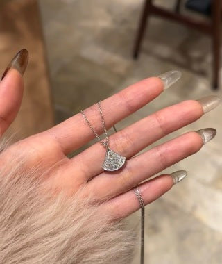 Bvlgari Silver Crystal Fan Pendant Necklace – Elegant Luxury Jewelry