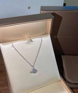 Bvlgari Silver Crystal Fan Pendant Necklace – Elegant Luxury Jewelry
