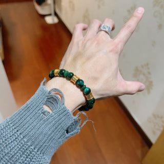 Bvlgari Green Beaded Gold Accent Bracelet – Elegant Luxury Jewelry