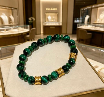 Bvlgari Green Beaded Gold Accent Bracelet – Elegant Luxury Jewelry