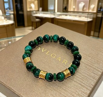 Bvlgari Green Beaded Gold Accent Bracelet – Elegant Luxury Jewelry