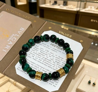 Bvlgari Green Beaded Gold Accent Bracelet – Elegant Luxury Jewelry