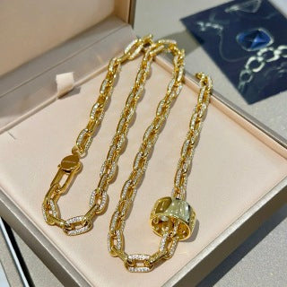 Bvlgari Gold Geometric Link Pendant Necklace – Elegant Luxury Jewelry