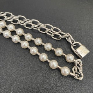 Tiffany Long Necklace with Square Pearl Clasp and Padlock Pendant