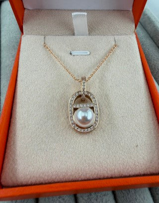 Hermès Éclat Pearl Pavé Oval Pendant Necklace