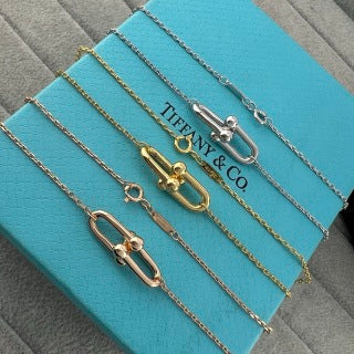 Tiffany Small Double U Horseshoe Polished Gold Pendant Necklace