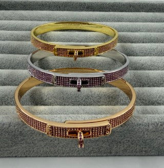 Hermès Pavé H Clasp Crystal Bangle Bracelet
