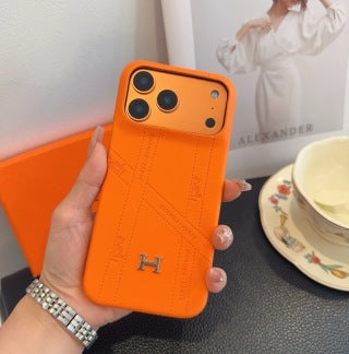 Hermès Orange Leather H Detail Phone Case