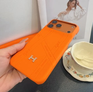 Hermès Orange Leather H Detail Phone Case