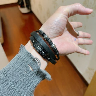 Bvlgari Black Leather Beaded Bracelet – Modern Luxury Jewelry