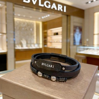 Bvlgari Black Leather Beaded Bracelet – Modern Luxury Jewelry