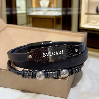 Bvlgari Black Leather Beaded Bracelet – Modern Luxury Jewelry