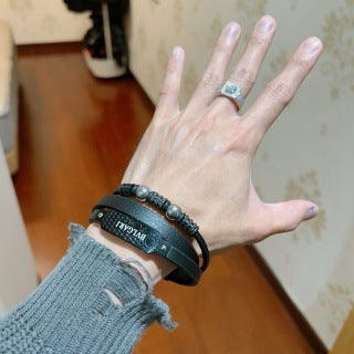 Bvlgari Black Leather Beaded Bracelet – Modern Luxury Jewelry