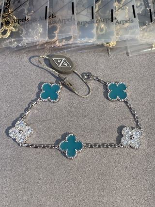 Van Cleef & Arpels Alhambra 5-Motif Bracelet in Turquoise and Diamonds