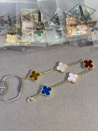 Van Cleef & Arpels Alhambra 5-motif bracelet in mixed-color natural stones