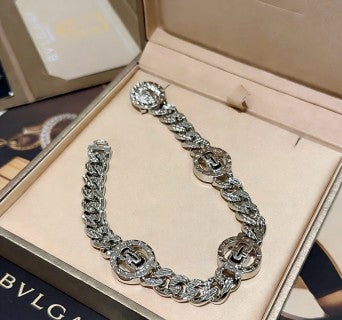 Bvlgari Silver Geometric Link Bracelet – Elegant Luxury Jewelry
