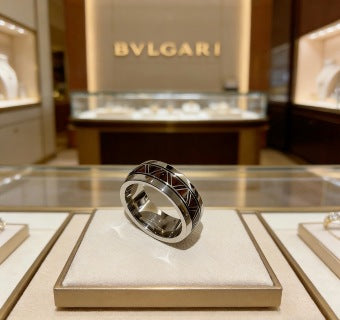 Bvlgari Black Ceramic Silver Band Ring – Elegant Luxury Jewelry