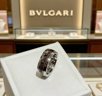 Bvlgari Black Ceramic Silver Band Ring – Elegant Luxury Jewelry