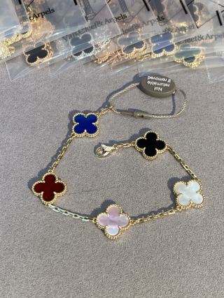 Van Cleef & Arpels Multi-Stone & Mixed-Color Clover Bracelet (5 Motifs)