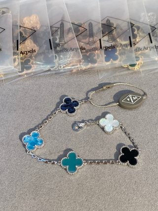 Van Cleef & Arpels Multi-Stone & Mixed-Color Clover Bracelet (5 Motifs)