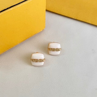 Fendi Livia Mini Logo Square Stud Earrings