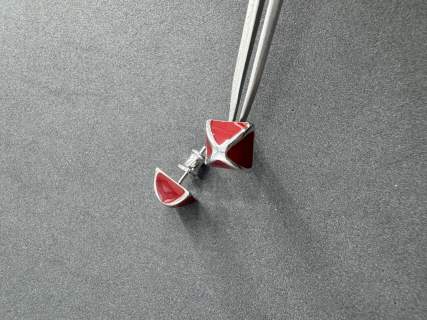 Hermès Crimson Enamel Accent Stud Earrings