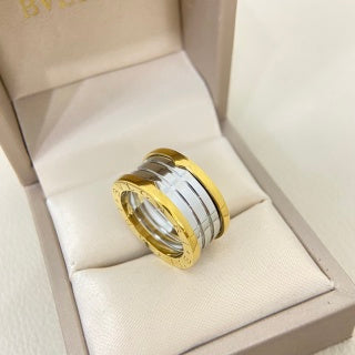 Bvlgari Two Tone Gold Silver Layered Band Ring – Elegant Luxury Jewelry