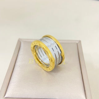 Bvlgari Two Tone Gold Silver Layered Band Ring – Elegant Luxury Jewelry