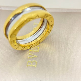 Bvlgari Two Tone Gold Silver Wide Band Ring – Elegant Luxury Jewelry