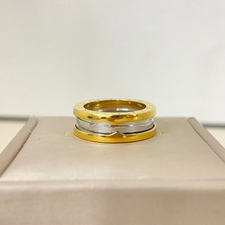 Bvlgari Two Tone Gold Silver Wide Band Ring – Elegant Luxury Jewelry