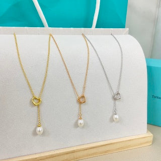 Tiffany Pearl Heart Tassel Necklace
