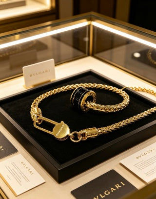 Bvlgari Gold Black Spiral Pendant Chain Necklace – Elegant Luxury Jewelry