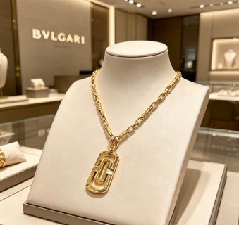 Bvlgari Gold Geometric Pendant Chain Necklace – Elegant Luxury Jewelry