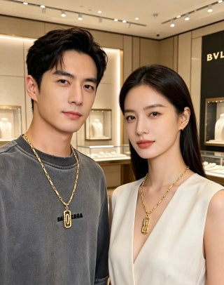 Bvlgari Gold Geometric Pendant Chain Necklace – Elegant Luxury Jewelry