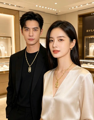 Bvlgari Gold Geometric Pendant Chain Necklace – Elegant Luxury Jewelry