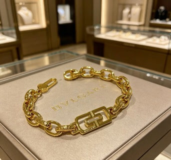 Bvlgari Gold Geometric Link Chain Bracelet – Elegant Luxury Jewelry