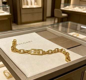 Bvlgari Gold Geometric Link Chain Bracelet – Elegant Luxury Jewelry