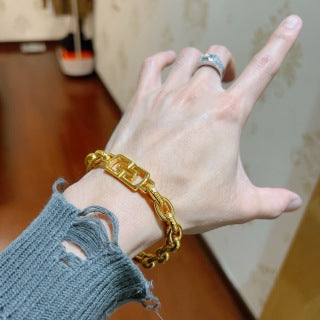Bvlgari Gold Geometric Link Chain Bracelet – Elegant Luxury Jewelry