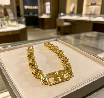 Bvlgari Gold Geometric Link Chain Bracelet – Elegant Luxury Jewelry