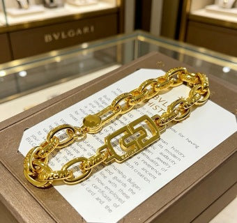 Bvlgari Gold Geometric Link Chain Bracelet – Elegant Luxury Jewelry