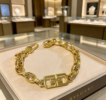 Bvlgari Gold Geometric Link Chain Bracelet – Elegant Luxury Jewelry