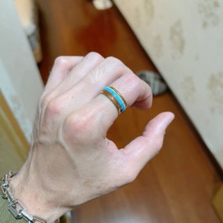 Bvlgari Gold Blue Accent Wide Band Ring – Elegant Luxury Jewelry