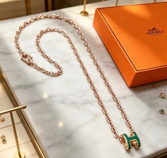 Hermès Pop H Vert Émeraude Enamel Pendant Necklace