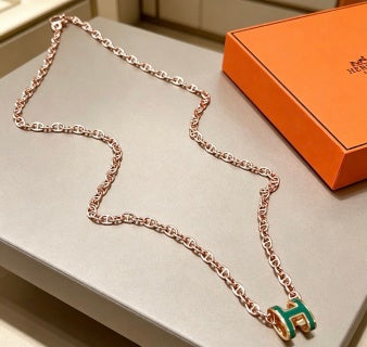 Hermès Pop H Vert Émeraude Enamel Pendant Necklace