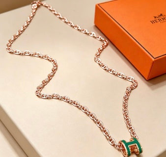 Hermès Pop H Vert Émeraude Enamel Pendant Necklace