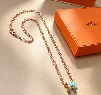 Hermès Pop H Bleu Azur Enamel H Pendant Necklace