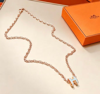 Hermès Pop H Bleu Azur Enamel H Pendant Necklace