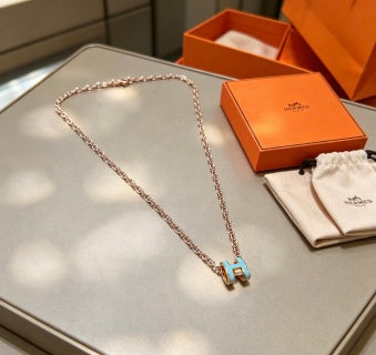Hermès Pop H Bleu Azur Enamel H Pendant Necklace