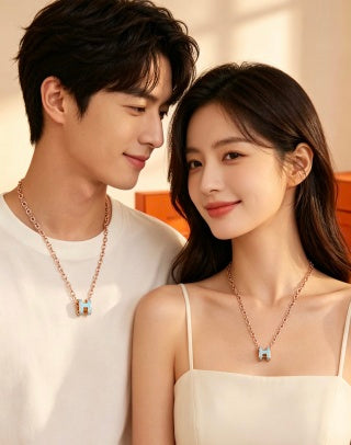 Hermès Pop H Bleu Azur Enamel H Pendant Necklace