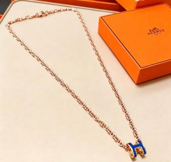 Hermès Pop H Bleu Enamel Pendant Necklace